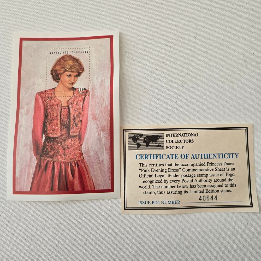INTERNATIONAL COLLECTORS SOCIETY PRINCESS DIANA Pink Evening Dress Stamp Togo